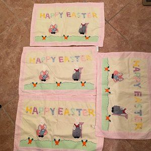 Lillian Vernon 4 Happy Easter Rabbits Carrots‎ Quilted Cotton Vintage Placements
